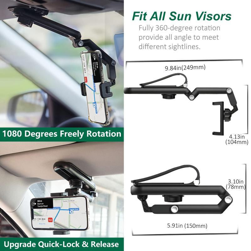 2025 Good Quality New 1080° Multi-Function Sun Visor Universal 360 Degree Rotating Phone Holder Suitable for Any Scene Car Holder - Rotatable and Retractable