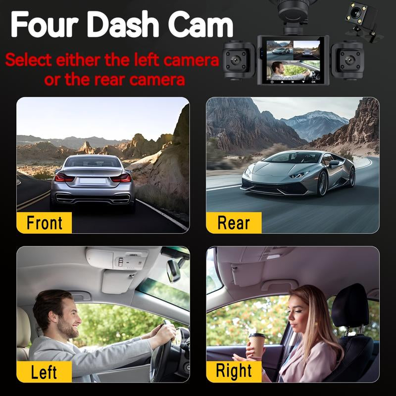 4-Channel 1080P Dashcam with WIFI , Front,Back,Left&Right Adjustable Lens Dash Cam , Car Recorder , Car Camera with IR Night Vision, Cycle Recording, with Free 64 GB Card#Dealsforyoudays Autos Automotive Vehicle Black