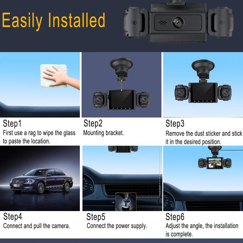 4-Channel 1080P Dashcam with WIFI , Front,Back,Left&Right Adjustable Lens Dash Cam , Car Recorder , Car Camera with IR Night Vision, Cycle Recording, with Free 64 GB Card#Dealsforyoudays Autos Automotive Vehicle Black