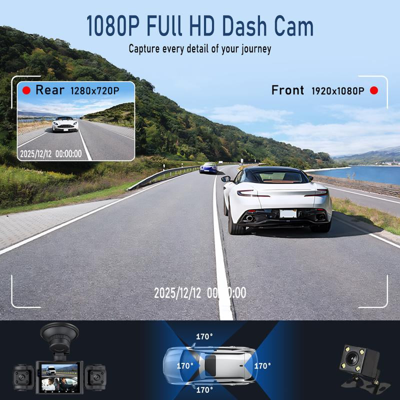 4-Channel 1080P Dashcam with WIFI , Front,Back,Left&Right Adjustable Lens Dash Cam , Car Recorder , Car Camera with IR Night Vision, Cycle Recording, with Free 64 GB Card#Dealsforyoudays Autos Automotive Vehicle Black