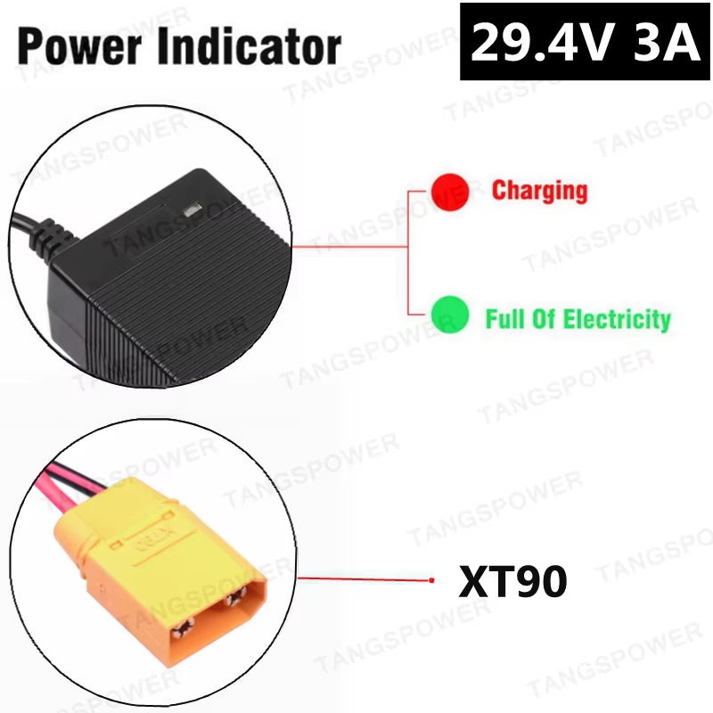 29.4V 3A Lithium Battery Charger for 7Series Li-Ion Battery Pack 24V Charger for 29.4V3A Power Tool Silent Charging