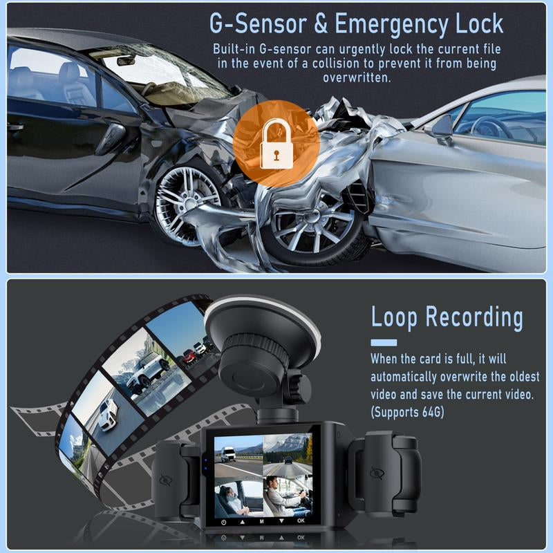 4-Channel 1080P Dashcam with WIFI , Front,Back,Left&Right Adjustable Lens Dash Cam , Car Recorder , Car Camera with IR Night Vision, Cycle Recording, with Free 64 GB Card#Dealsforyoudays Autos Automotive Vehicle Black